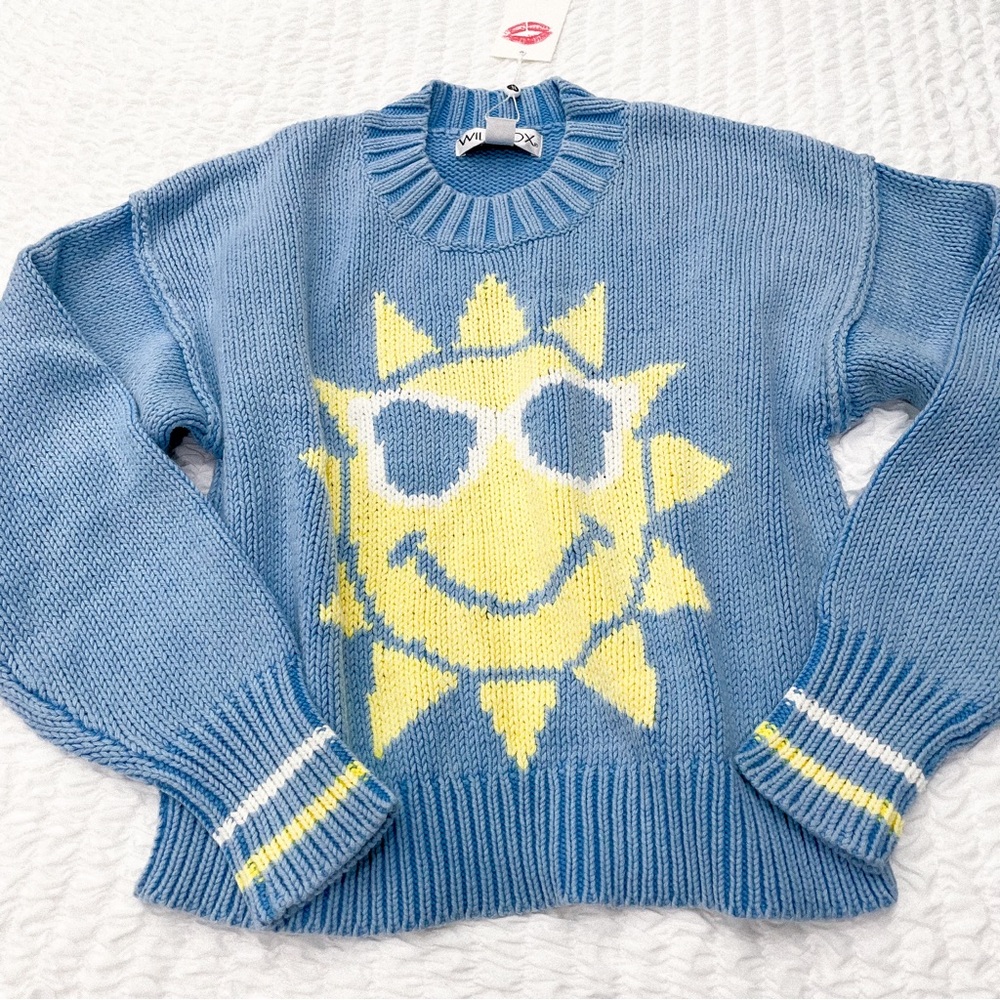 Wildfox Blue Sweater with Yellow Sun Design